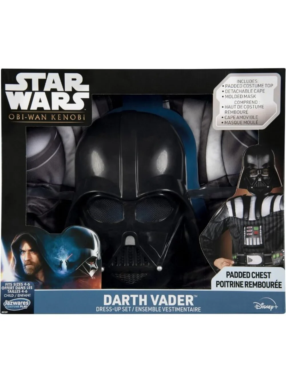 Youth Darth Vader Costume Set - Padded Muscle Chest Top, Cape & Mask - Size S